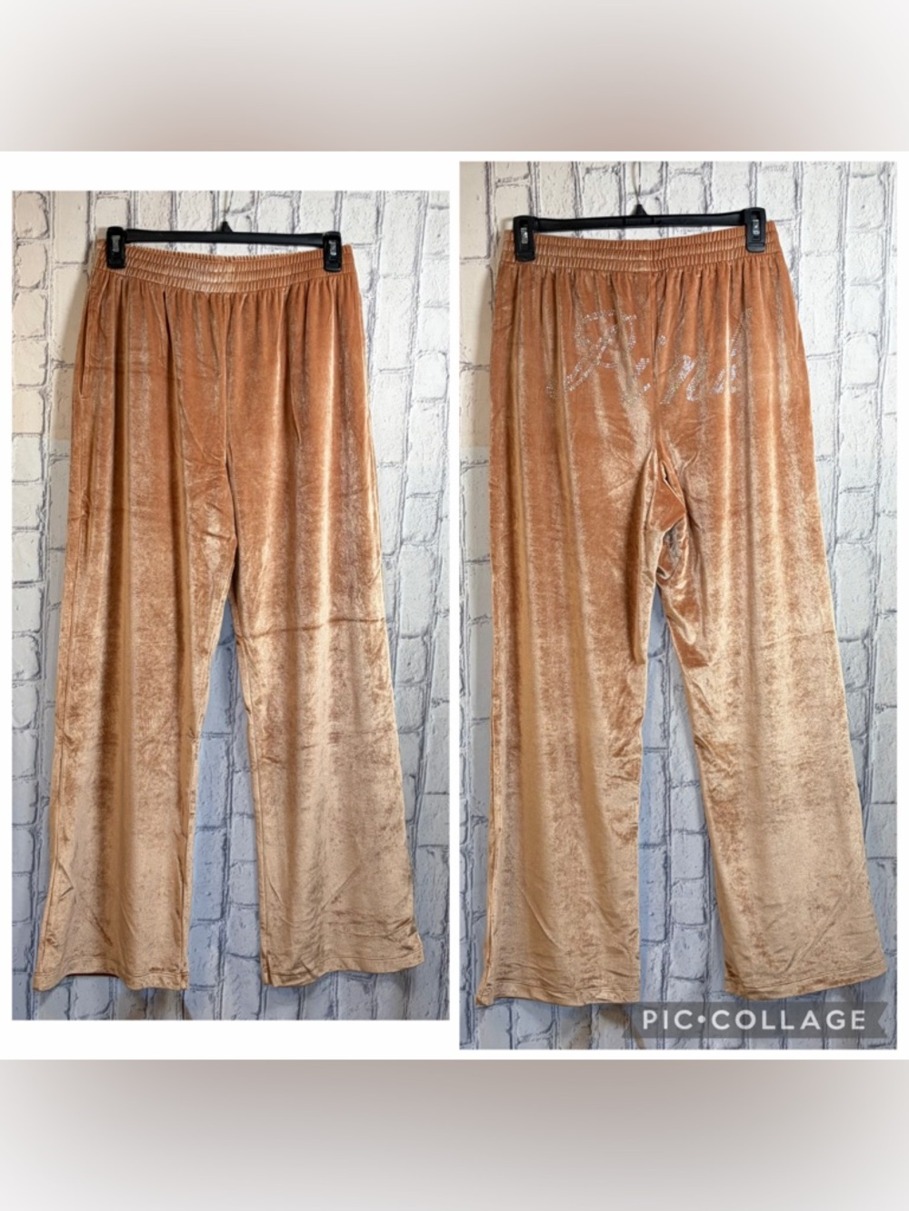 Pink Victoria Secret:XL Women Velour Shine Logo Wide-Leg Pants Light Bronze